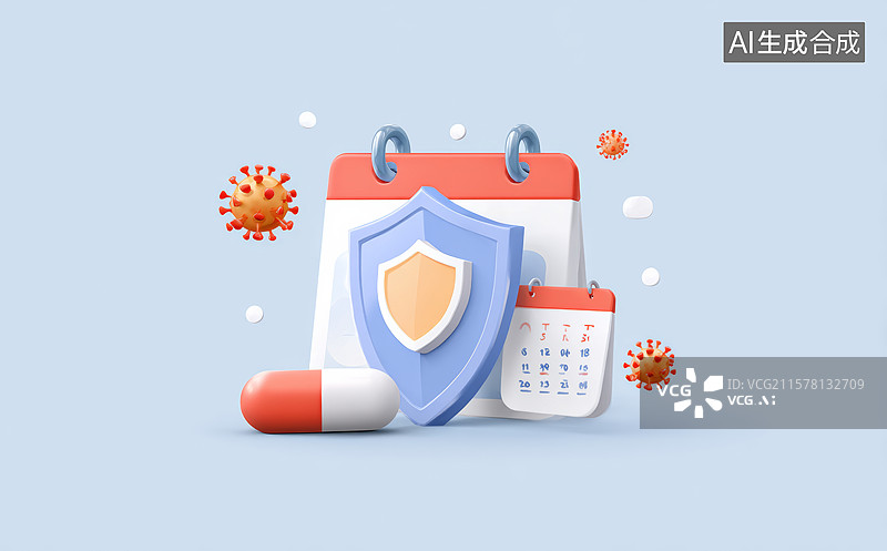 【AI数字艺术】医疗防护与日历提醒概念图图片素材