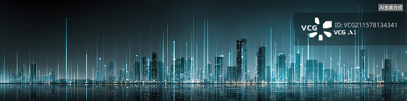 【AI数字艺术】未来夜城汽车创新抽象蓝色科技背景智慧城市景观中空旷道路速度光迹图片素材