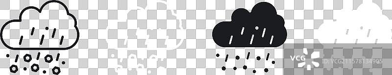 黑白填充的云和冰雹图标集图片素材