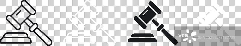 黑白填充的法槌图标集图片素材