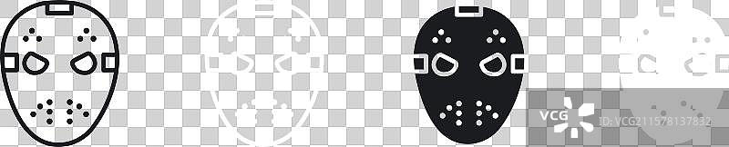 黑白填充的冰球面具图标集图片素材