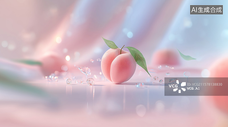 【AI数字艺术】夏日清新水果背景——一个水蜜桃图片素材