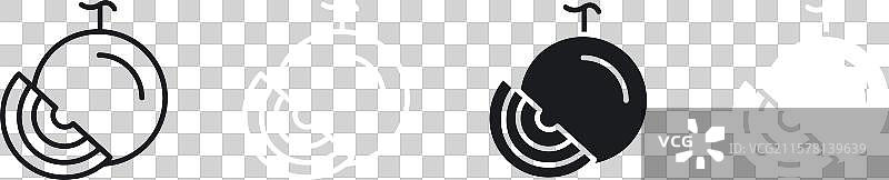 黑白填充的西瓜图标集图片素材