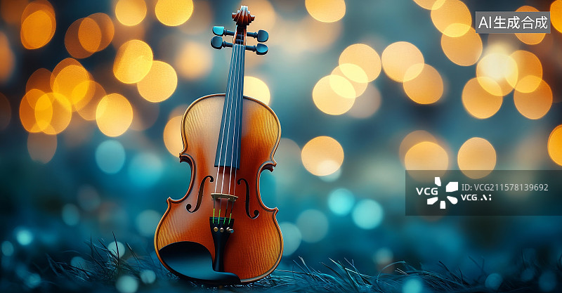 【AI数字艺术】前景小提琴背景光斑画面图片素材