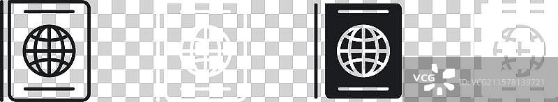 黑白填充护照图标集图片素材