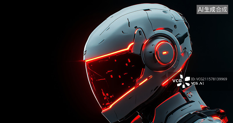 【AI数字艺术】未来感机器人头部特写图片素材