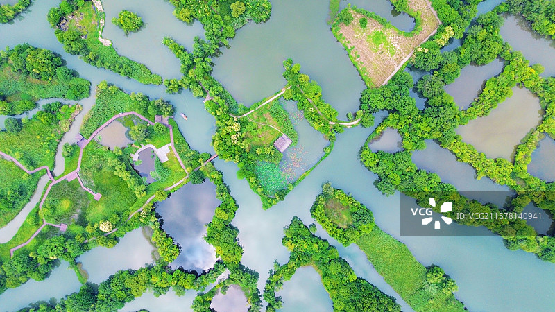 杭州西溪湿地公园是中国首个集城市湿地、农耕湿地、文化湿地于一体的国家级湿地公园图片素材