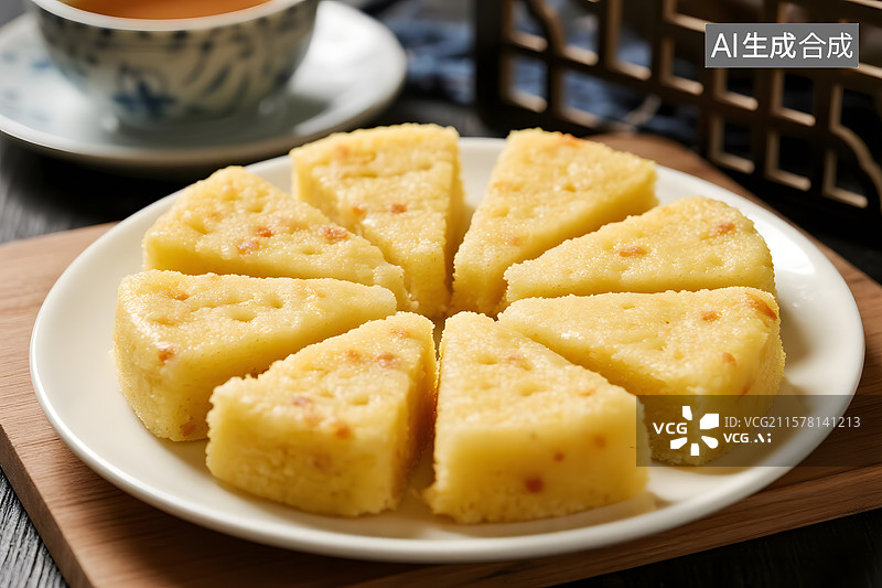 【AI数字艺术】传统小吃黄米糕 精致的中式糕点图片素材