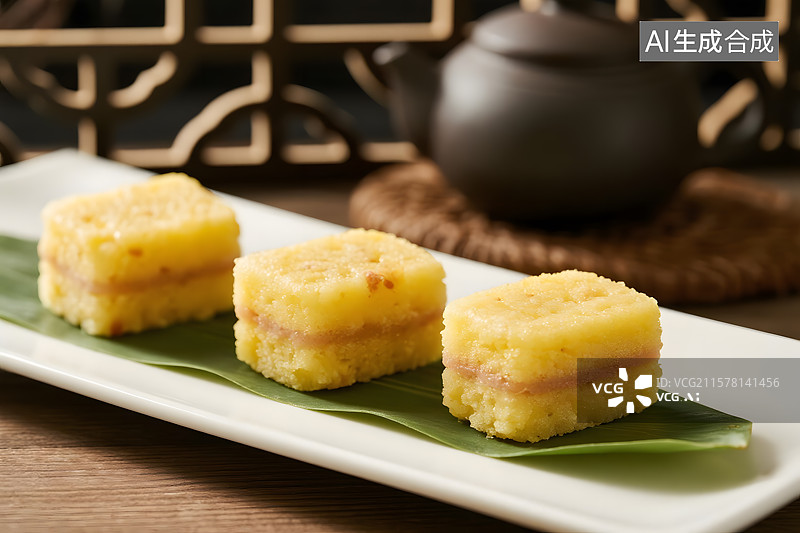【AI数字艺术】传统小吃黄米糕 精致的中式糕点图片素材