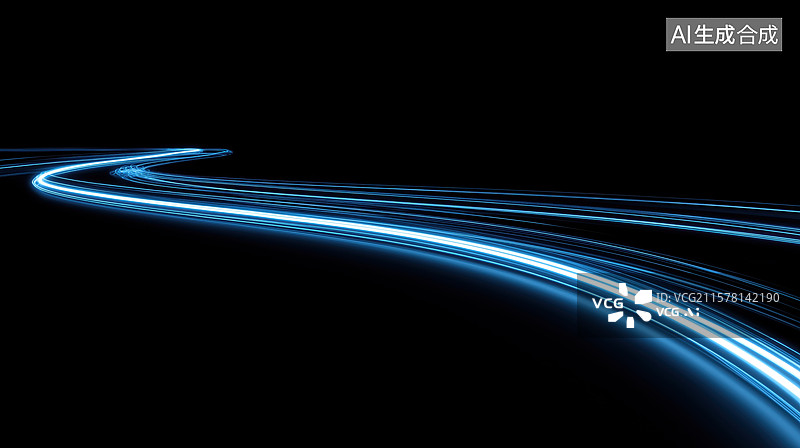 【AI数字艺术】蓝色光流的动态曲线图片素材