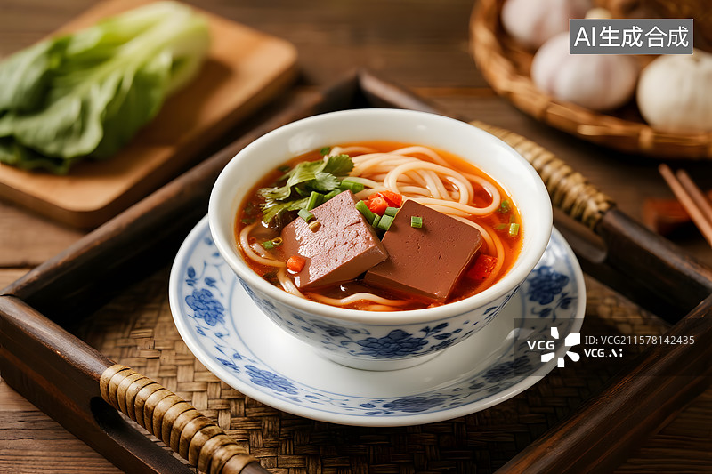 【AI数字艺术】一碗热气腾腾的南京鸭血粉丝汤图片素材