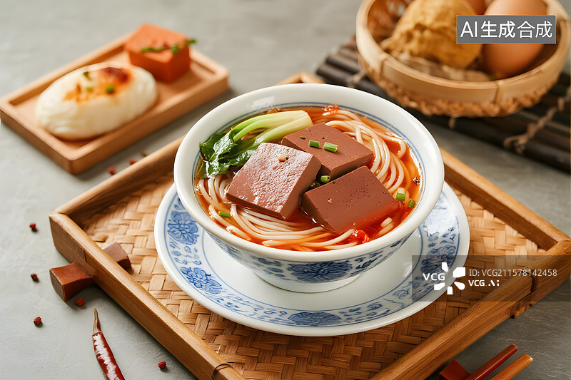 【AI数字艺术】一碗热气腾腾的南京鸭血粉丝汤图片素材