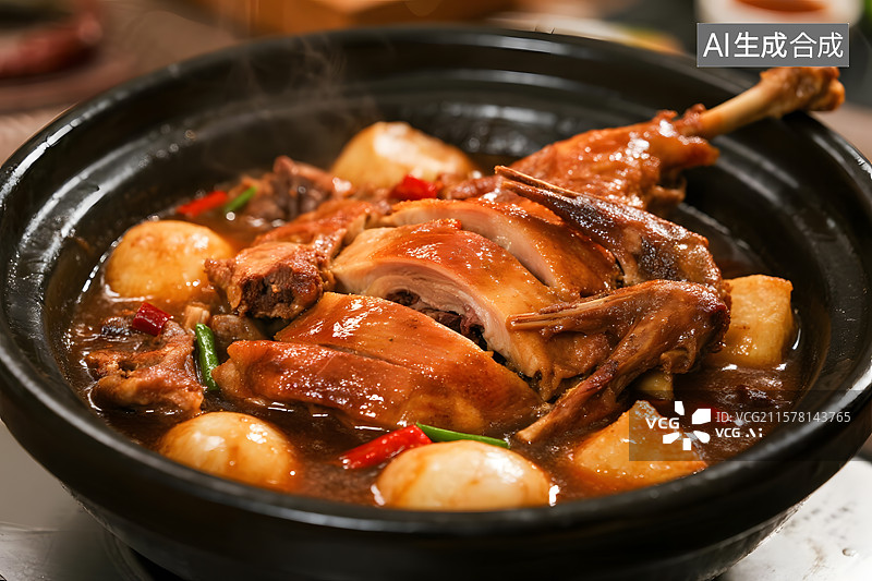 【AI数字艺术】滋补养生砂锅鸭美食图片素材