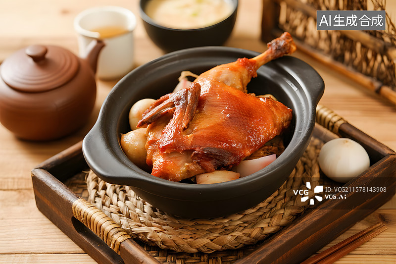 【AI数字艺术】滋补养生砂锅鸭美食图片素材