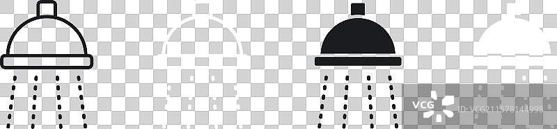 黑白填充的淋浴图标集图片素材