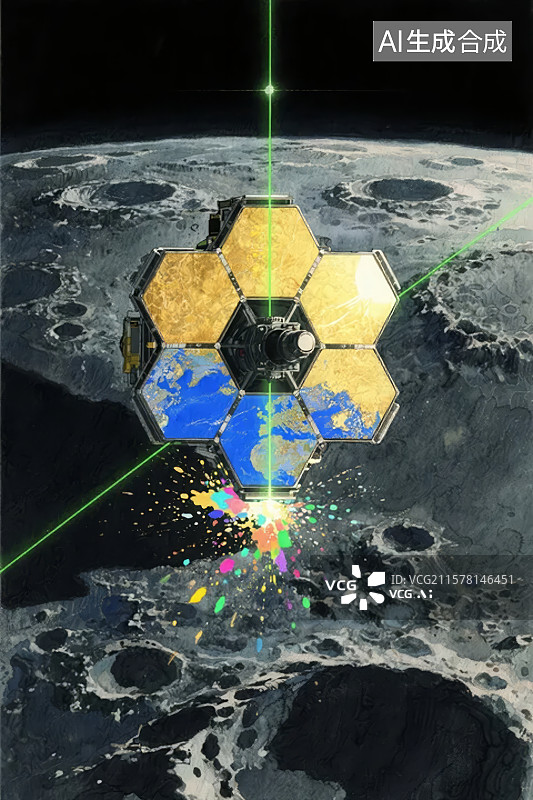【AI数字艺术】太空望远镜在月球表面的科幻场景图片素材