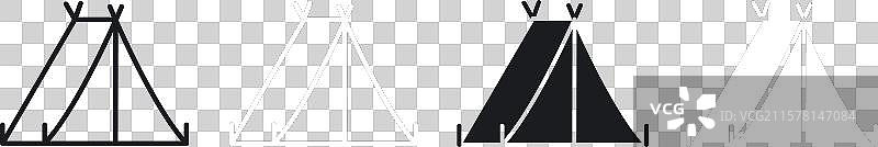 黑白填充的帐篷图标集图片素材