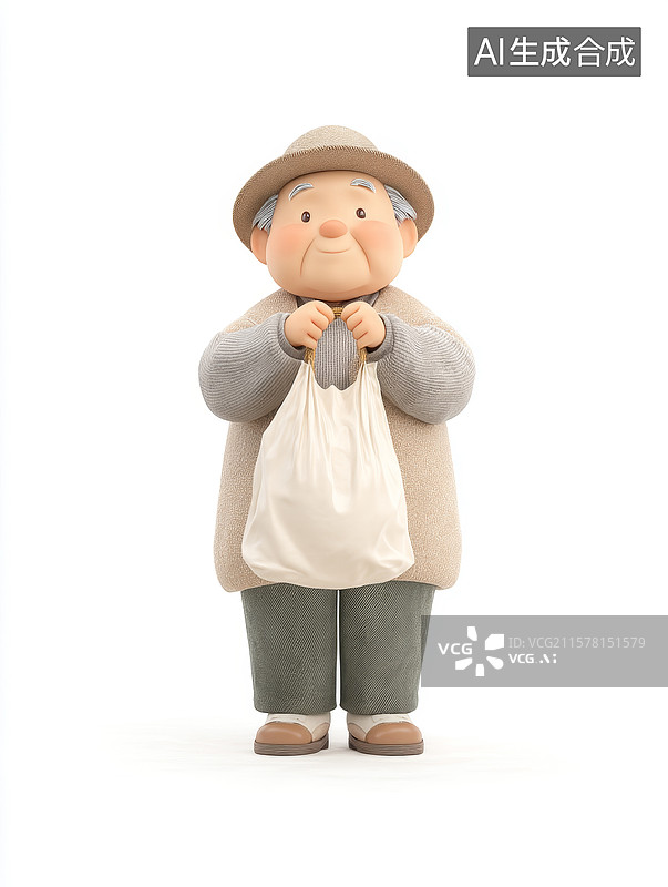 【AI数字艺术】老爷爷手提布袋图片素材