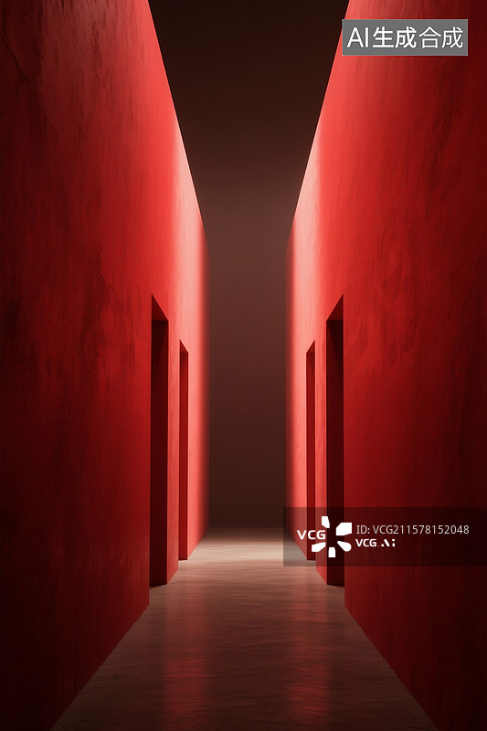 【AI数字艺术】红色宫墙和狭小的走廊图片素材