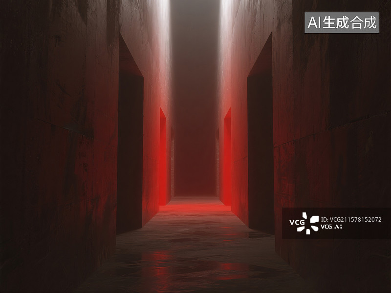 【AI数字艺术】红色宫墙和狭小的走廊图片素材