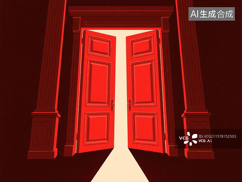【AI数字艺术】宫廷了一扇红色的大门图片素材