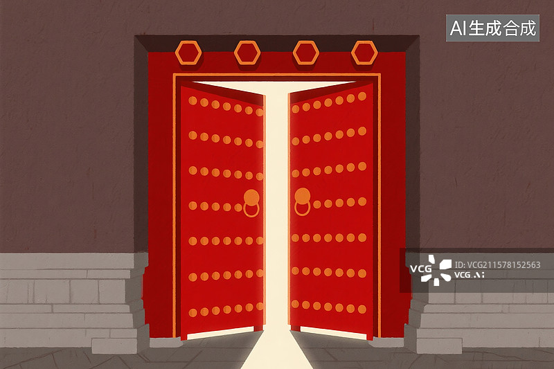 【AI数字艺术】宫廷了一扇红色的大门图片素材