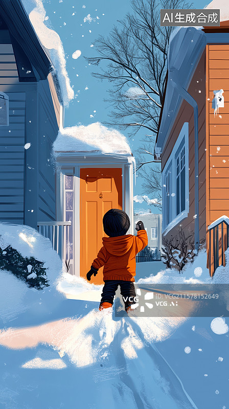 【AI数字艺术】小孩在雪中玩耍图片素材