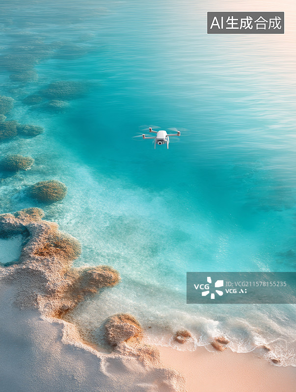 【AI数字艺术】无人机俯瞰碧海沙滩图片素材