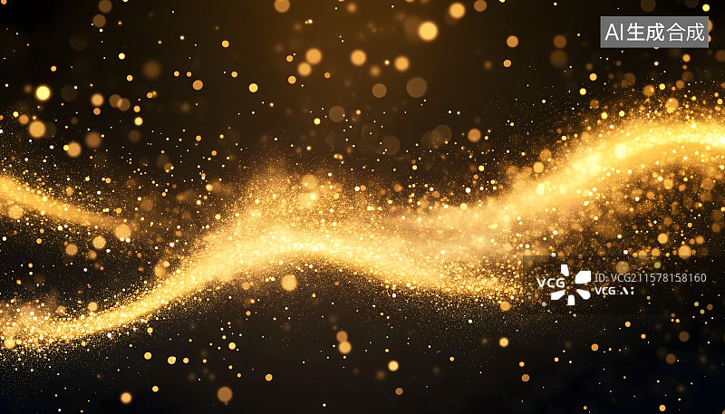 【AI数字艺术】金色粒子背景，抽象图形海报PPT背宠爱和五彩纸屑金色闪光在透明背景。闪亮闪闪的灰尘。金色闪光闪闪发光图片素材