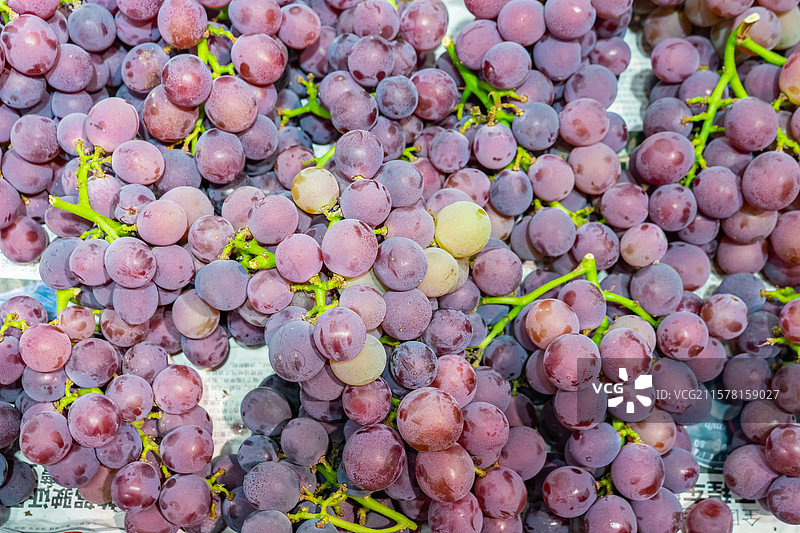 中国水果果蔬拍摄主题，超级市场零售的一堆紫色的葡萄，室内无人图像摄影图片素材