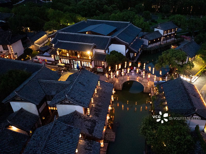 宁波象山影视城夜景航拍图片素材