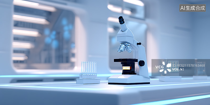 【AI数字艺术】实验室显微镜科研场景插画图片素材