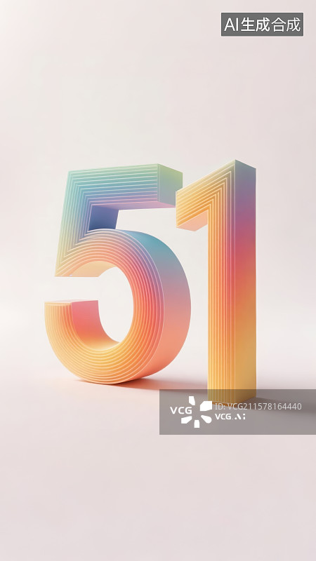 【AI数字艺术】五一劳动节彩色渐变数字51图片素材