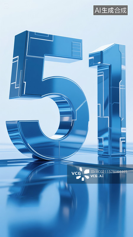 【AI数字艺术】五一劳动节蓝色金属科技感数字51图片素材