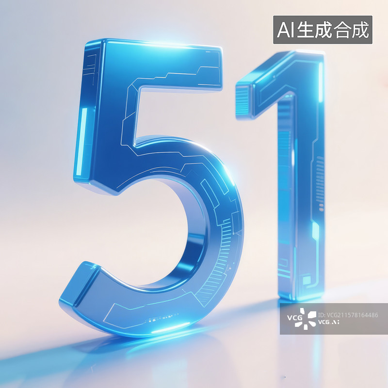 【AI数字艺术】五一劳动节蓝色科技感数字51图片素材