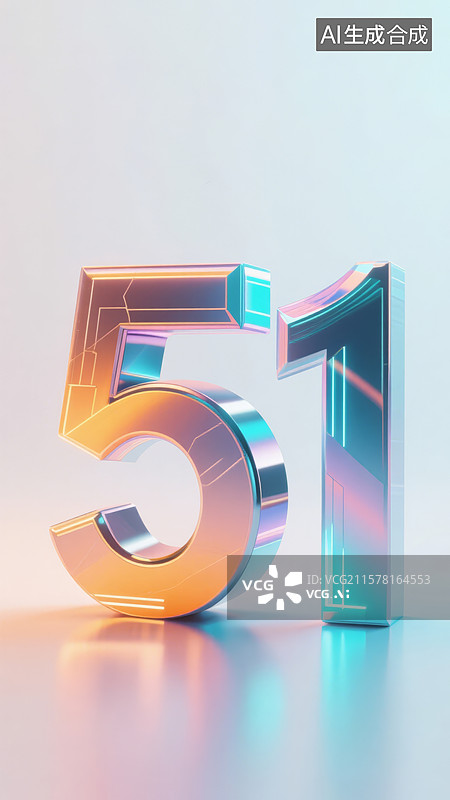 【AI数字艺术】五一劳动节彩色霓虹渐变数字51图片素材