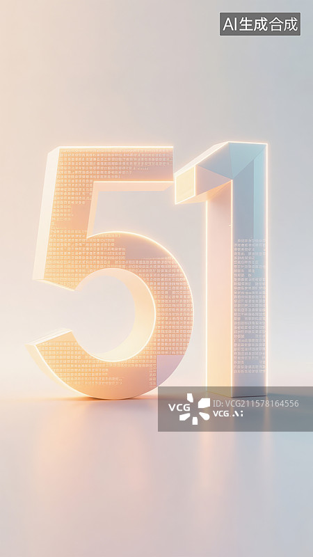 【AI数字艺术】五一劳动节简约现代光影数字51图片素材
