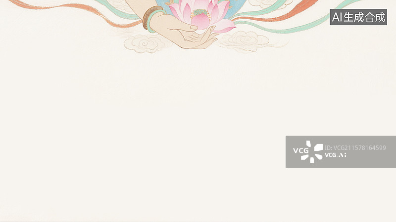 【AI数字艺术】水墨画佛手捧莲背景居上图片素材