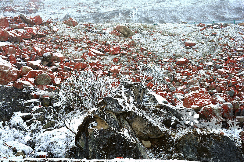 红石滩岩石上的雪的特写镜头图片素材