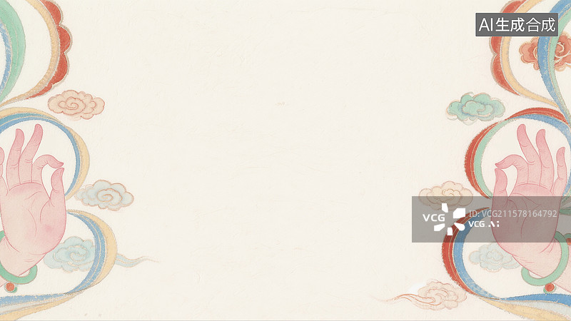 【AI数字艺术】水墨画双佛手框景背景两侧图片素材