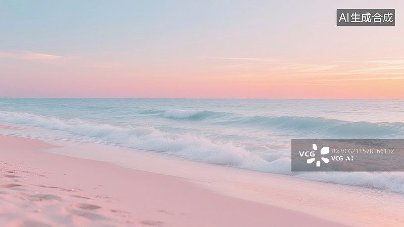 【AI数字艺术】粉色沙滩的温柔日落图片素材