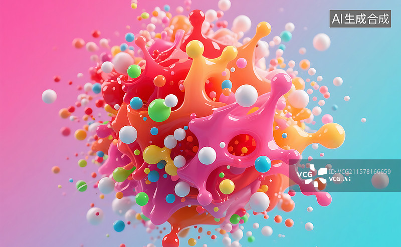 【AI数字艺术】抽象多彩动态的粒子群图片素材