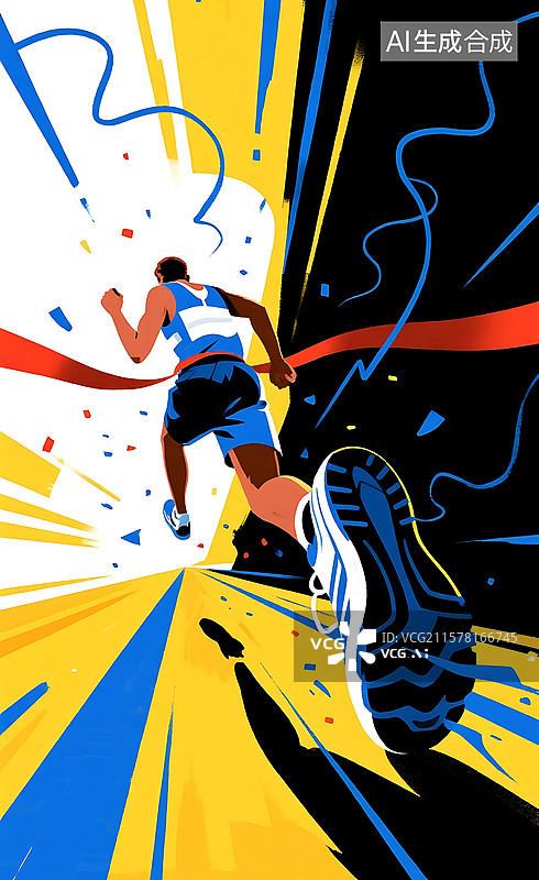 【AI数字艺术】运动员背对着观众冲刺终点线图片素材