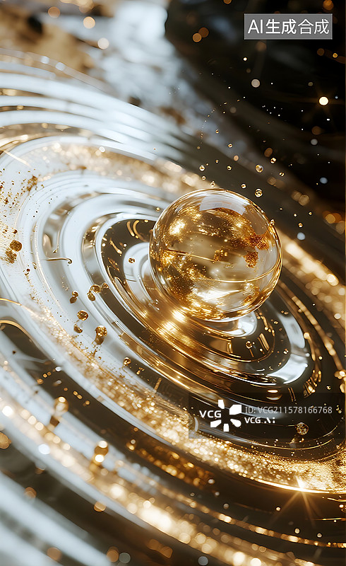 【AI数字艺术】液态铱金表面光波扩散时空涟漪光纹背景图片素材