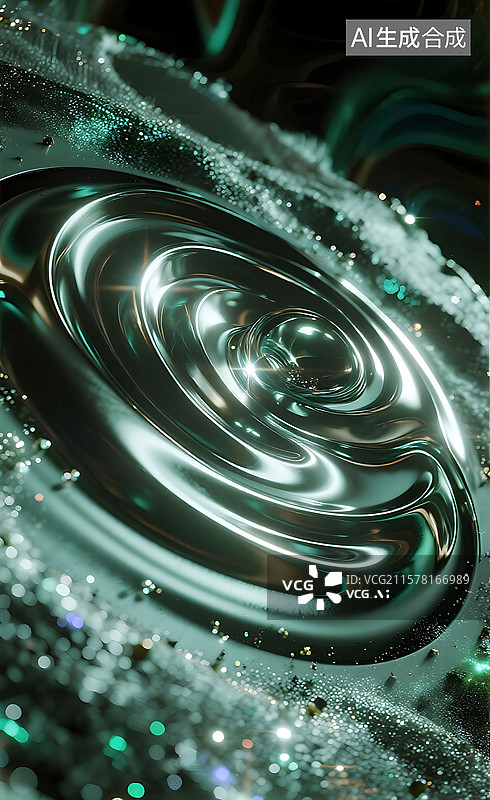 【AI数字艺术】液态铱金表面光波扩散时空涟漪光纹背景图片素材
