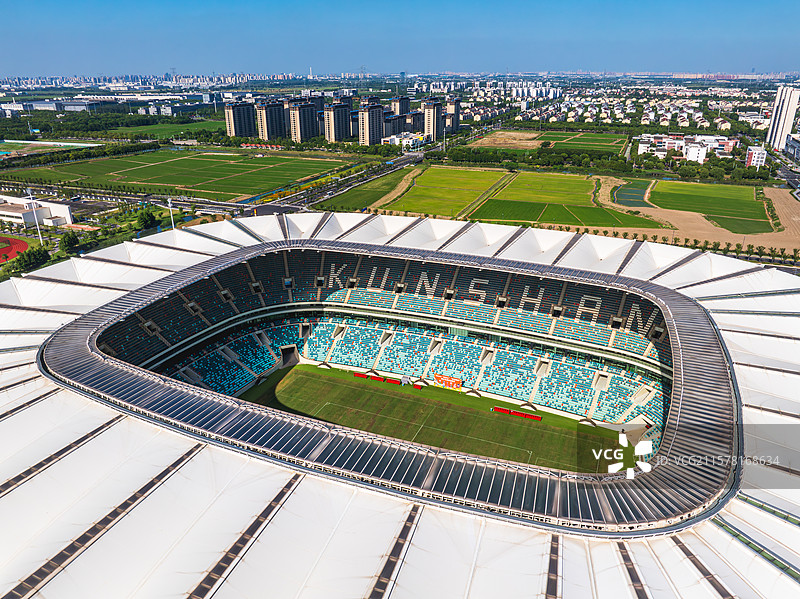 航拍中国苏州昆山奥体中心，苏超联赛苏州主场图片素材