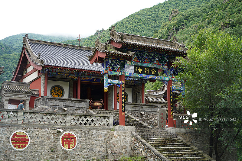 河北省张家口市蔚县涿鹿县小五台山风景区金河口自然风景区高山峡谷山峰森林金河寺图片素材