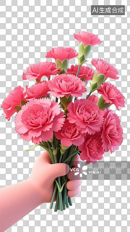 【AI数字艺术】母亲节手捧康乃馨花束送祝福图片素材