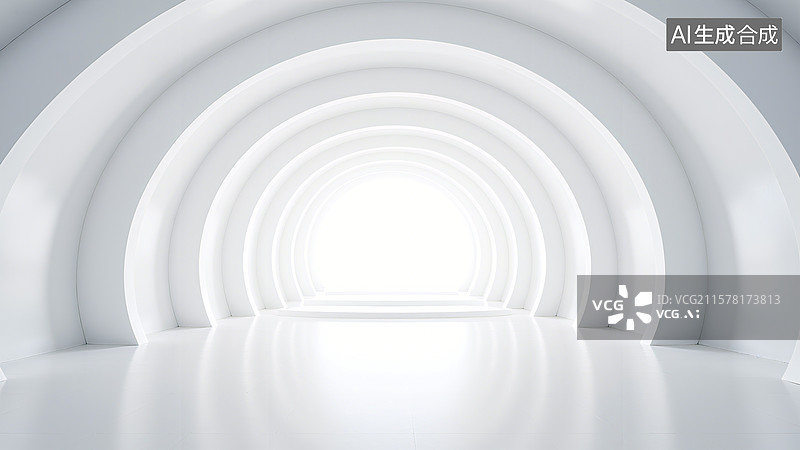 【AI数字艺术】白色圆形拱门隧道空间背景图片素材