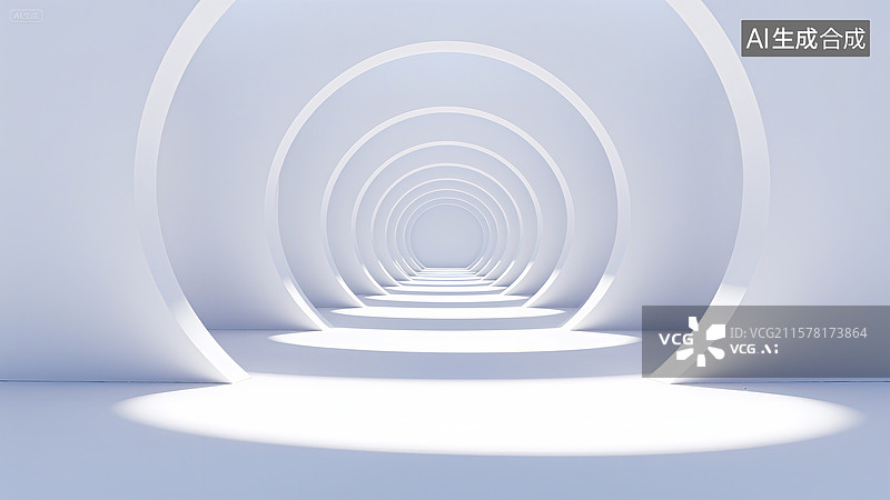 【AI数字艺术】白色圆形拱门隧道空间背景图片素材